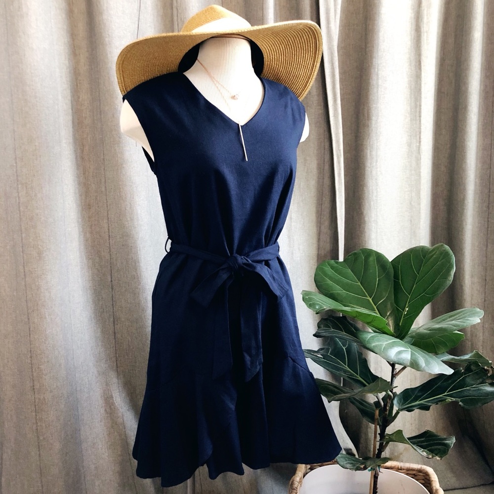 NWT Belted Sleeveless Navy She and Sky Dress